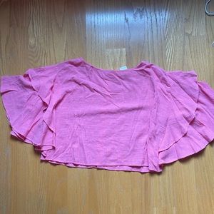 Anthropologie Pink Cropped Top with Ruffle Sleeves